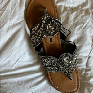 Madeline Stuart Embellished Gray Sandals Sz 8 NWT